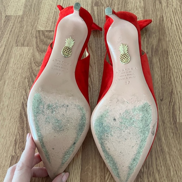Aquazurra Bow Tie Red Suede Pumps - Size 37 - Picture 6 of 7